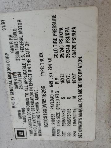 1997 GMC Sonoma VIN: 1GTCS19X9V8516296 Lot: 58438594