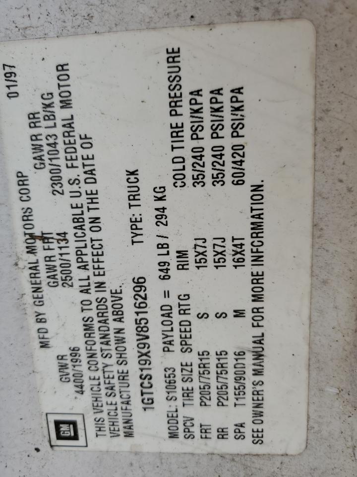 1GTCS19X9V8516296 1997 GMC Sonoma