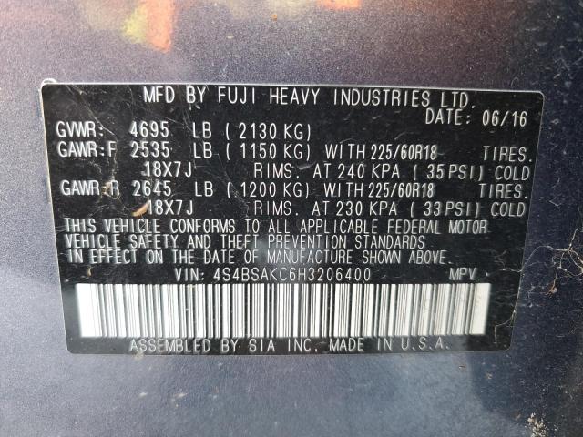 2017 Subaru Outback 2.5I Limited VIN: 4S4BSAKC6H3206400 Lot: 57937934