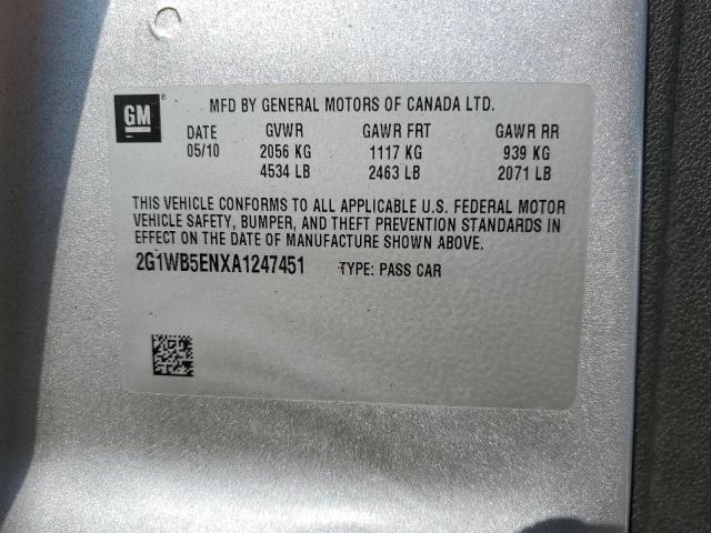 2010 Chevrolet Impala Lt VIN: 2G1WB5ENXA1247451 Lot: 57255964