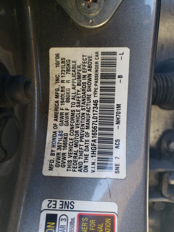 1HGFA16567L017346 2007 Honda Civic Lx