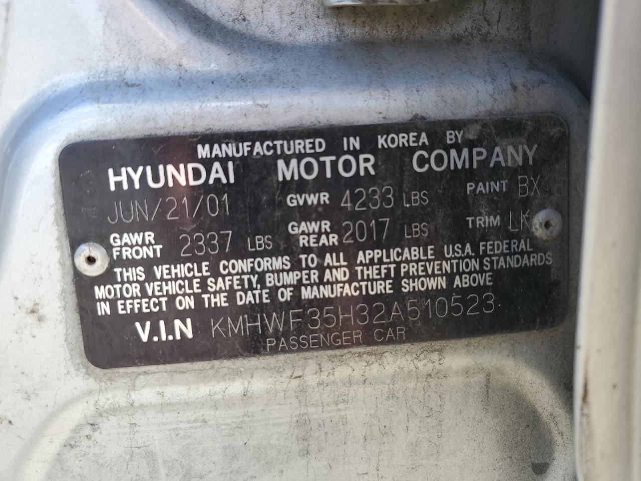 KMHWF35H32A510523 2002 Hyundai Sonata Gls