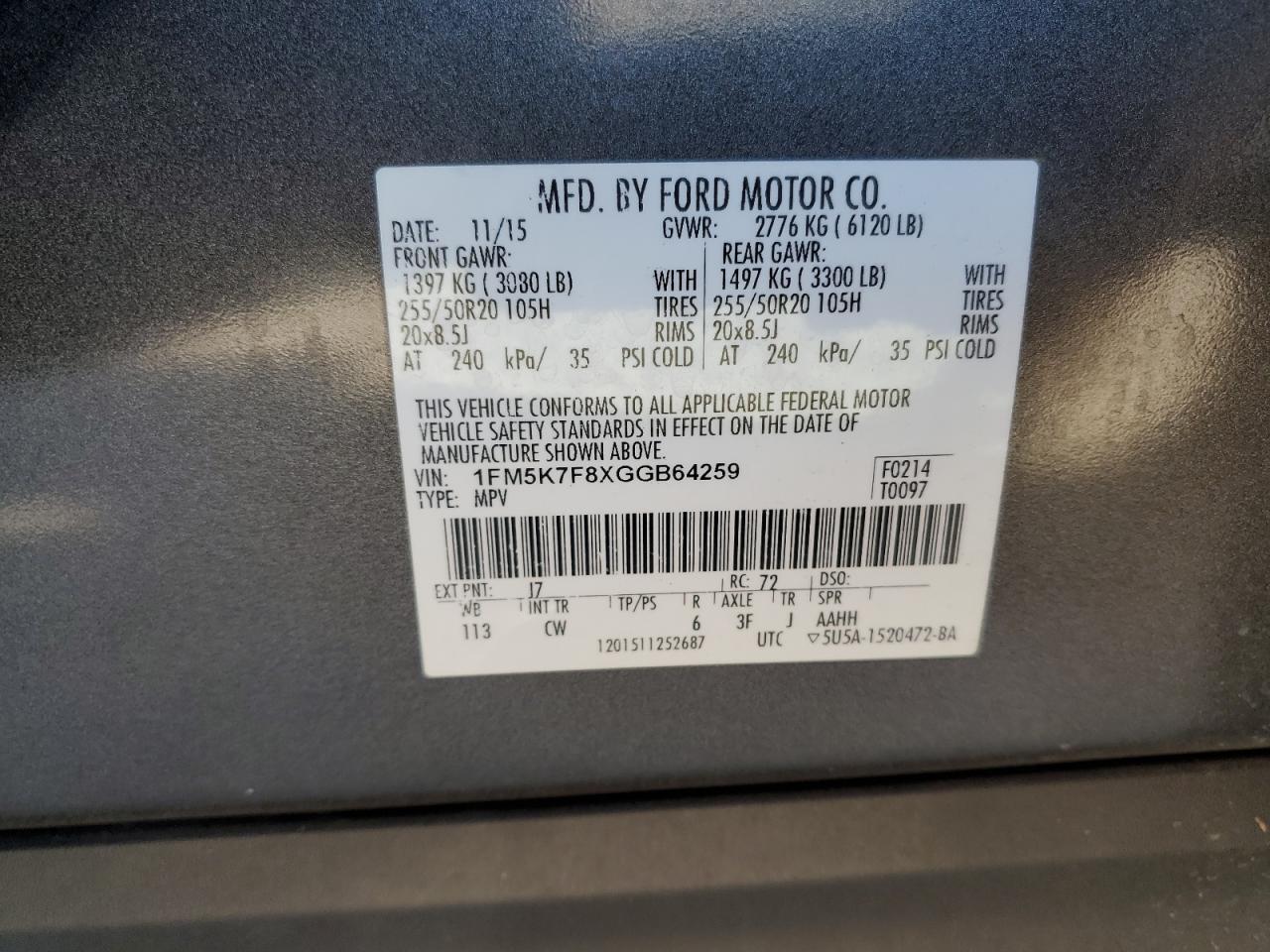 1FM5K7F8XGGB64259 2016 Ford Explorer Limited