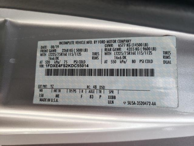 2019 Ford Econoline E450 Super Duty Cutaway Van VIN: 1FDXE4FS2KDC55014 Lot: 63038064