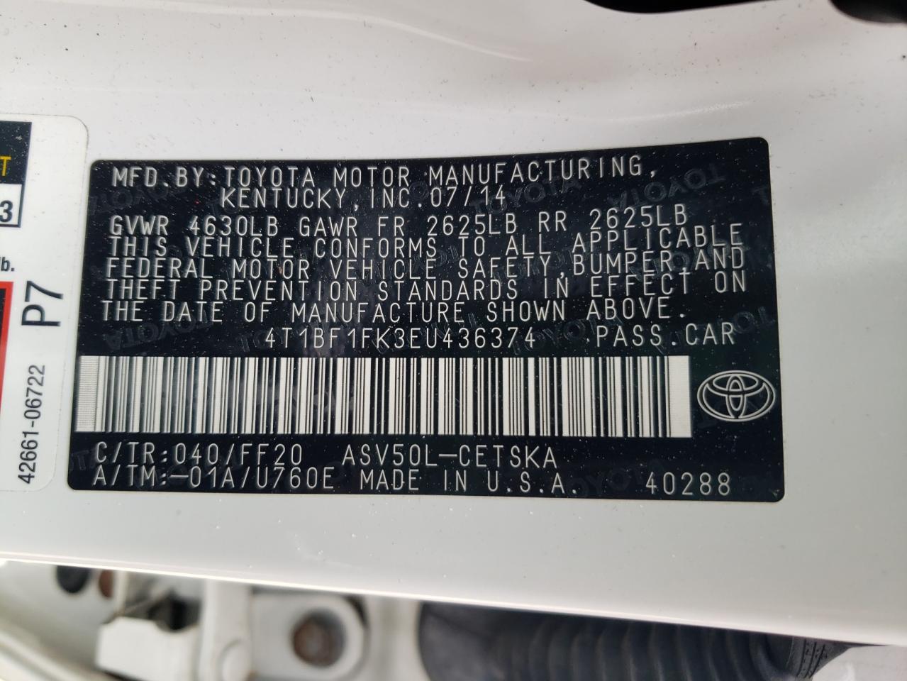 4T1BF1FK3EU436374 2014 Toyota Camry L