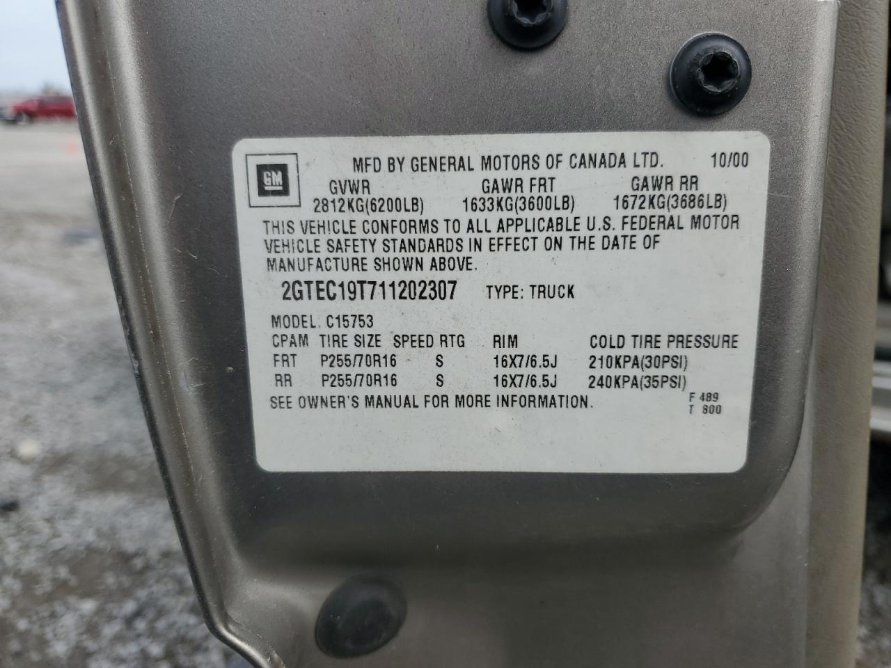 2GTEC19T711202307 2001 GMC New Sierra C1500