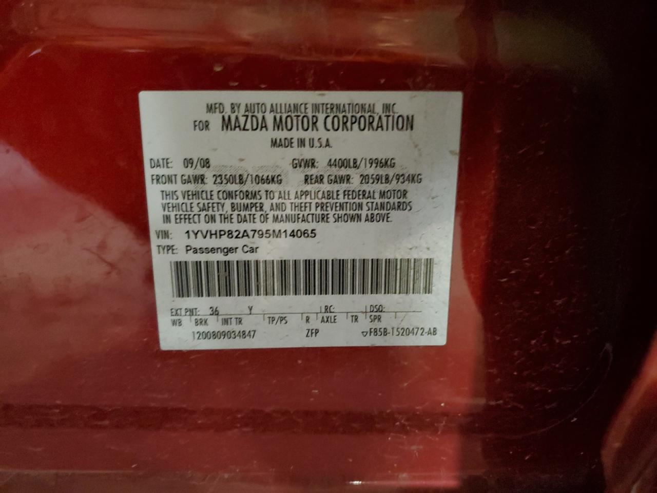 1YVHP82A795M14065 2009 Mazda 6 I