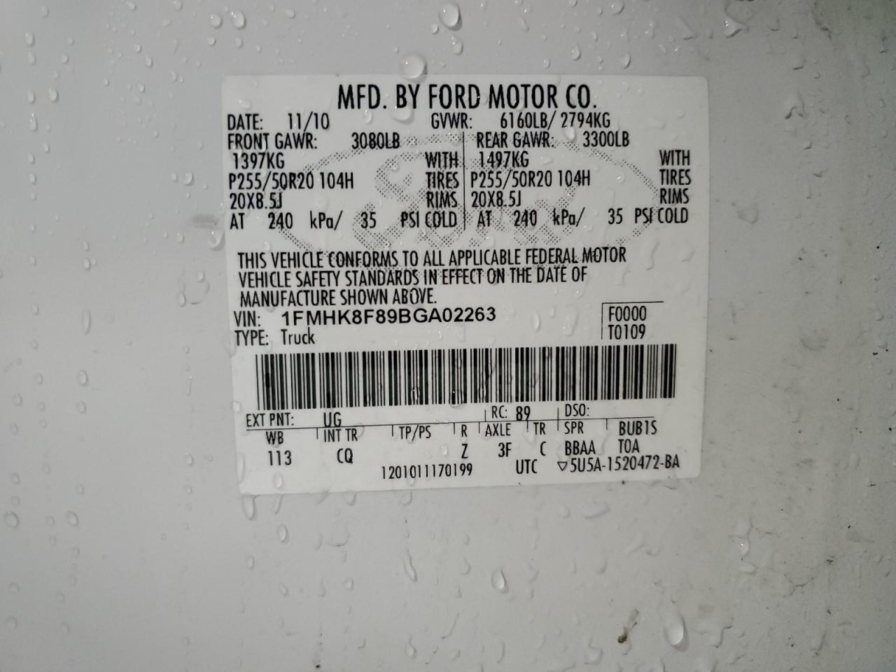 1FMHK8F89BGA02263 2011 Ford Explorer Limited