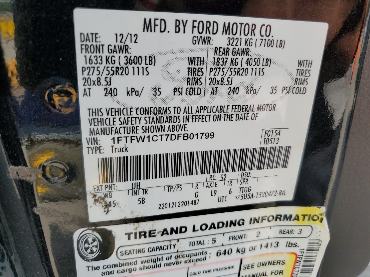 1FTFW1CT7DFB01799 2013 Ford F150 Supercrew