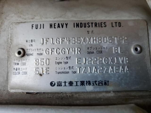 1999 Subaru Impreza L VIN: JF1GF435XXH805792 Lot: 58722494