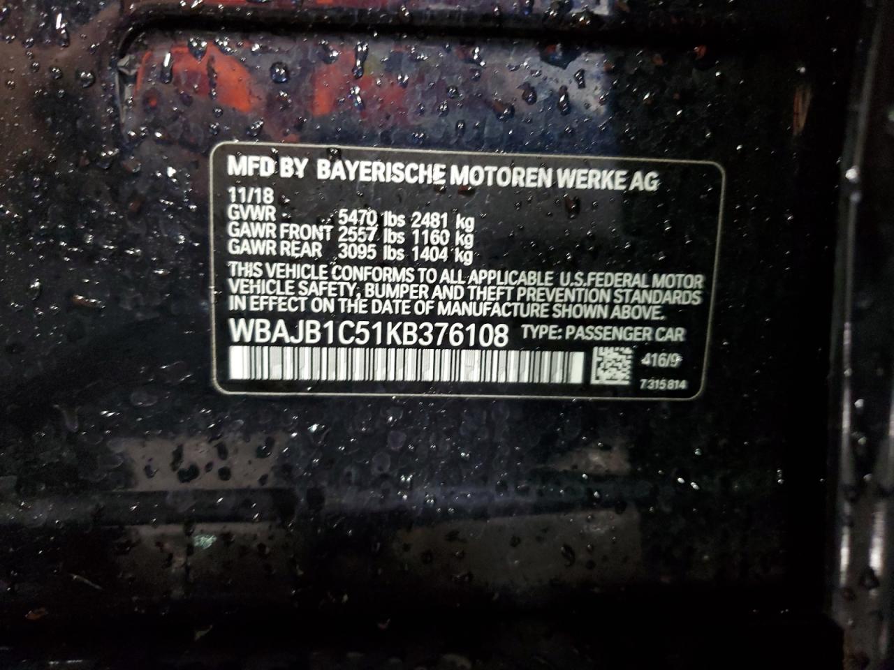 WBAJB1C51KB376108 2019 BMW 530Xe