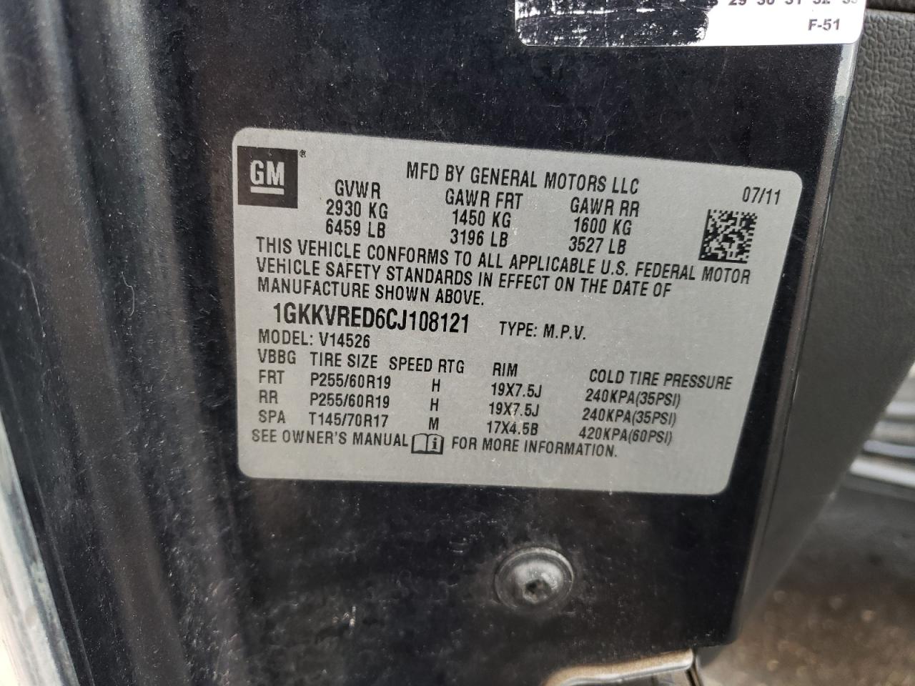 1GKKVRED6CJ108121 2012 GMC Acadia Slt-1