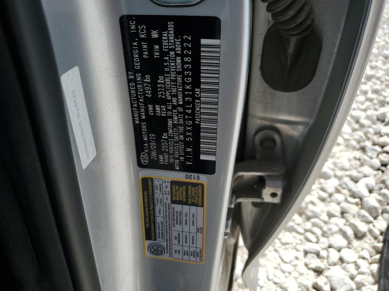 5XXGT4L31KG338222 2019 Kia Optima Lx