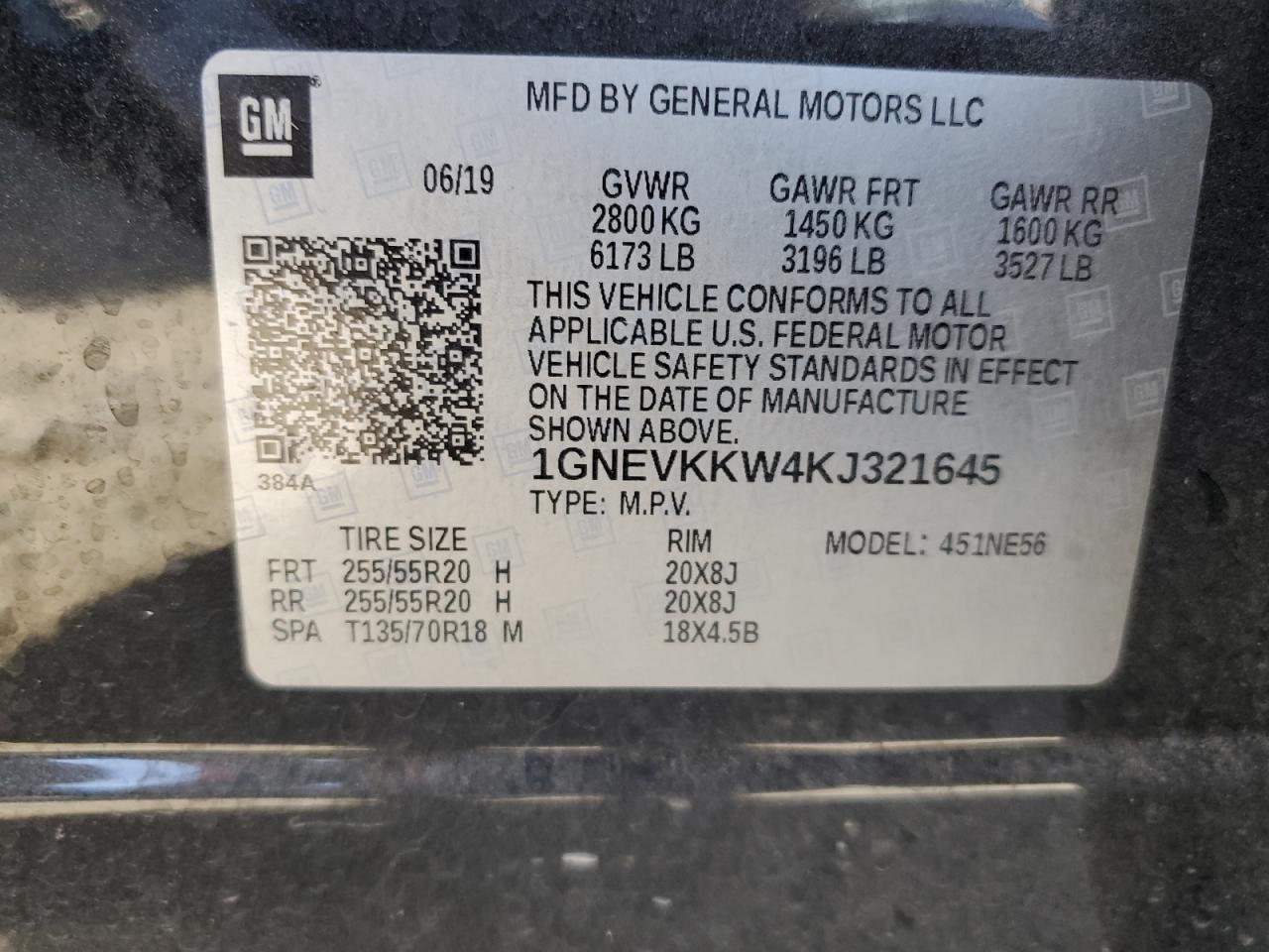 1GNEVKKW4KJ321645 2019 Chevrolet Traverse Premier