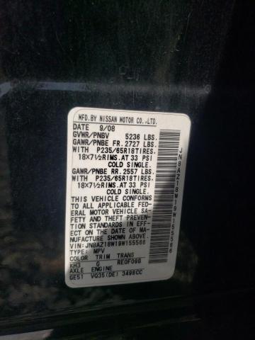 2009 Nissan Murano S VIN: JN8AZ18W19W155566 Lot: 57460884