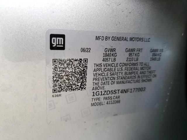 2022 Chevrolet Malibu Lt VIN: 1G1ZD5ST4NF177003 Lot: 60260074