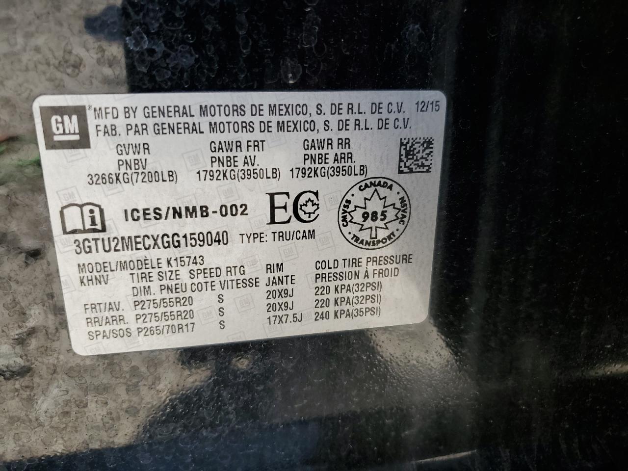 3GTU2MECXGG159040 2016 GMC Sierra K1500 Sle