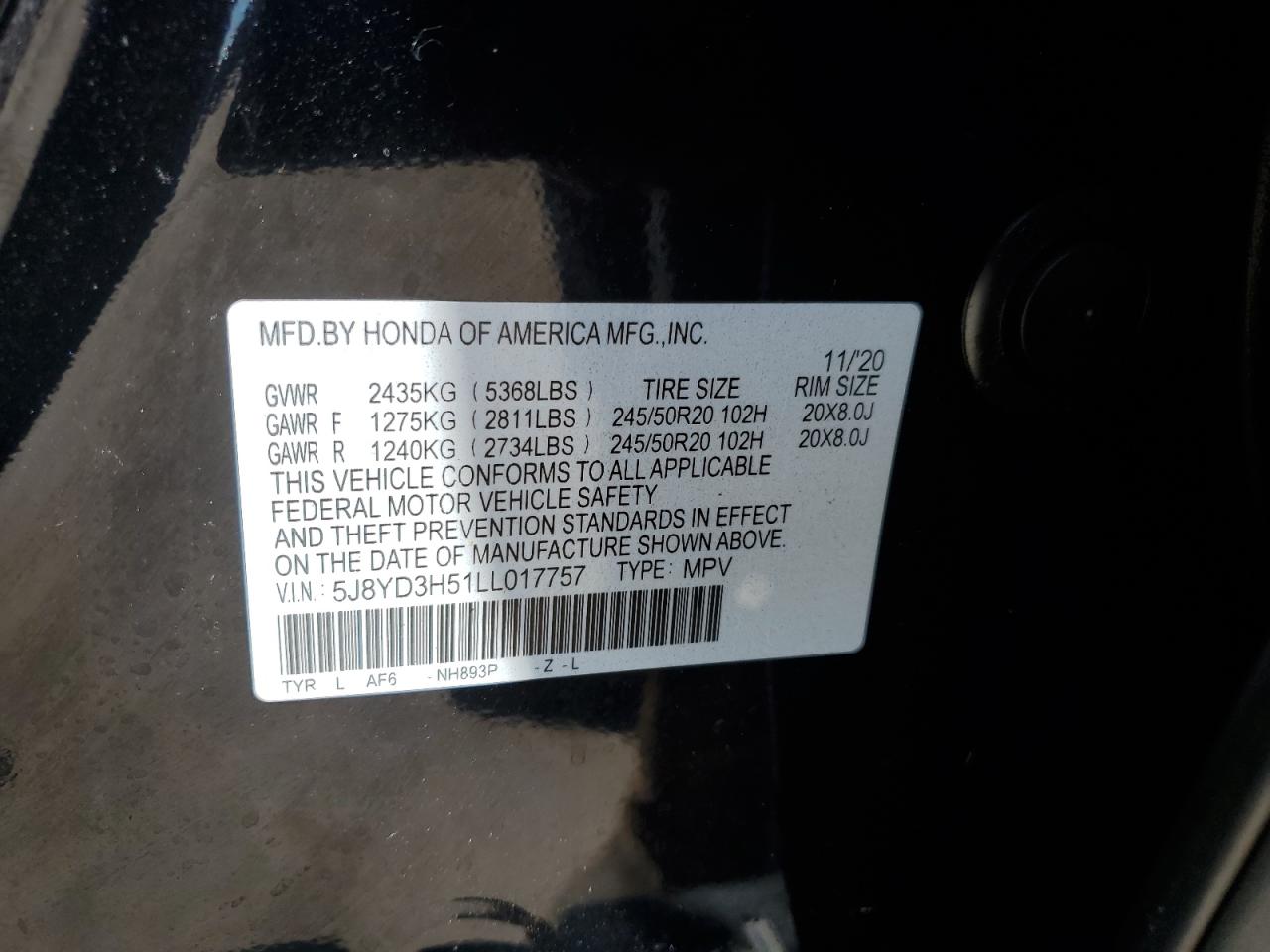 5J8YD3H51LL017757 2020 Acura Mdx Technology