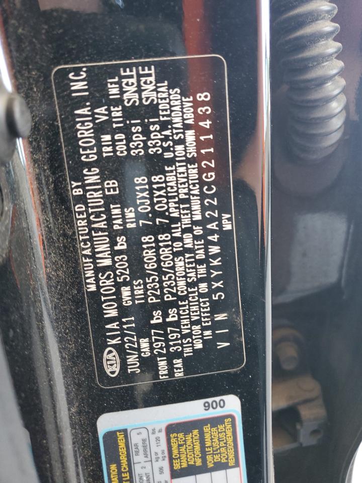 5XYKW4A22CG211438 2012 Kia Sorento Sx