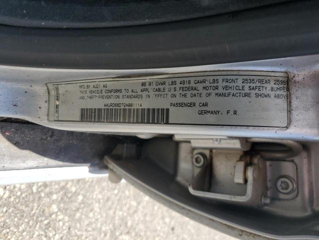 2002 Audi S4 2.7 Quattro VIN: WAURD68D72A001114 Lot: 58273104