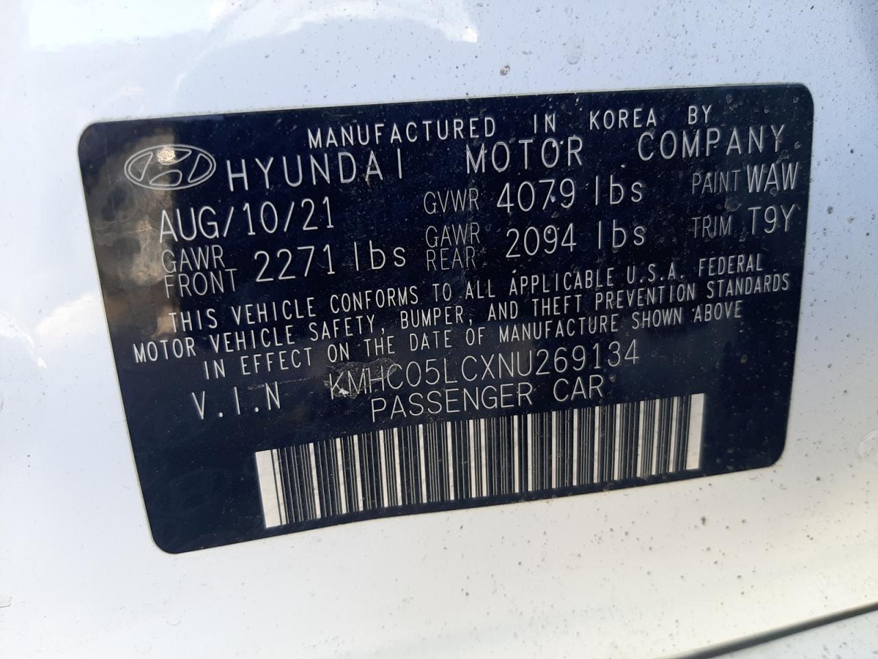 KMHC05LCXNU269134 2022 Hyundai Ioniq Limited