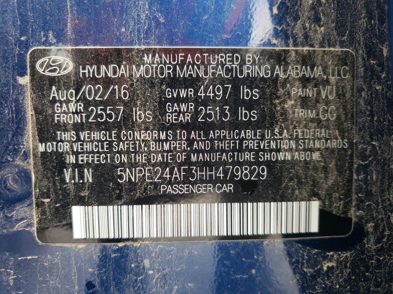 5NPE24AF3HH479829 2017 Hyundai Sonata Se