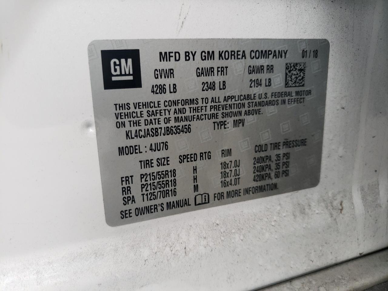 KL4CJASB7JB635456 2018 Buick Encore Preferred