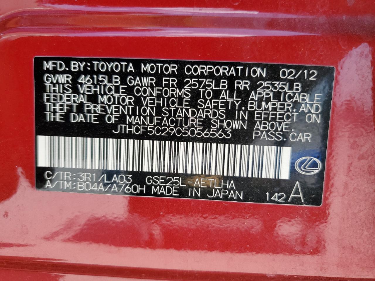 JTHCF5C29C5056563 2012 Lexus Is 250