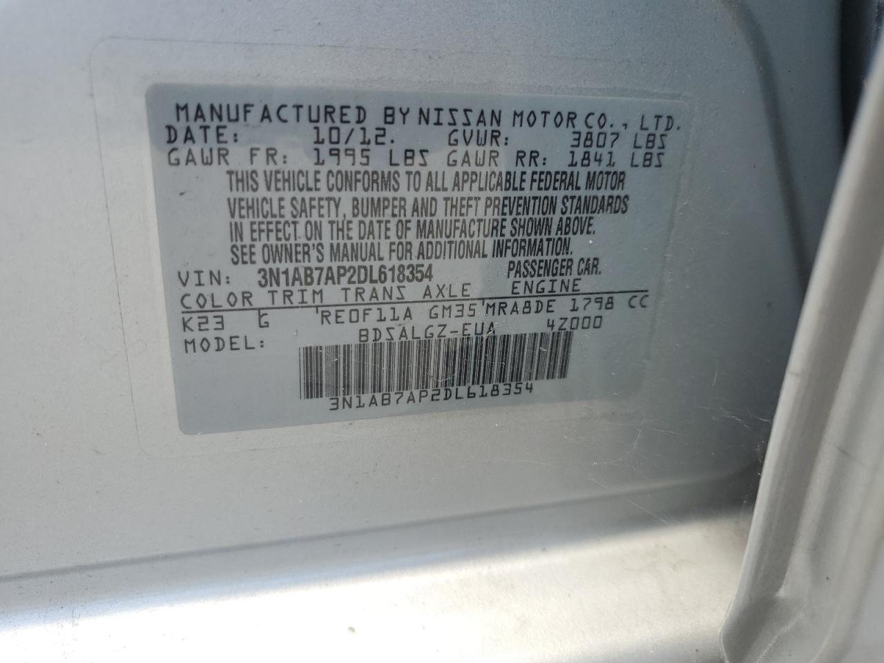 3N1AB7AP2DL618354 2013 Nissan Sentra S