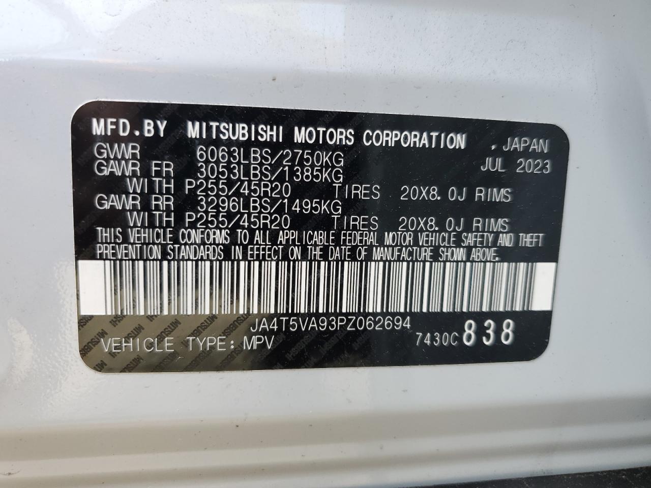 JA4T5VA93PZ062694 2023 Mitsubishi Outlander Sel