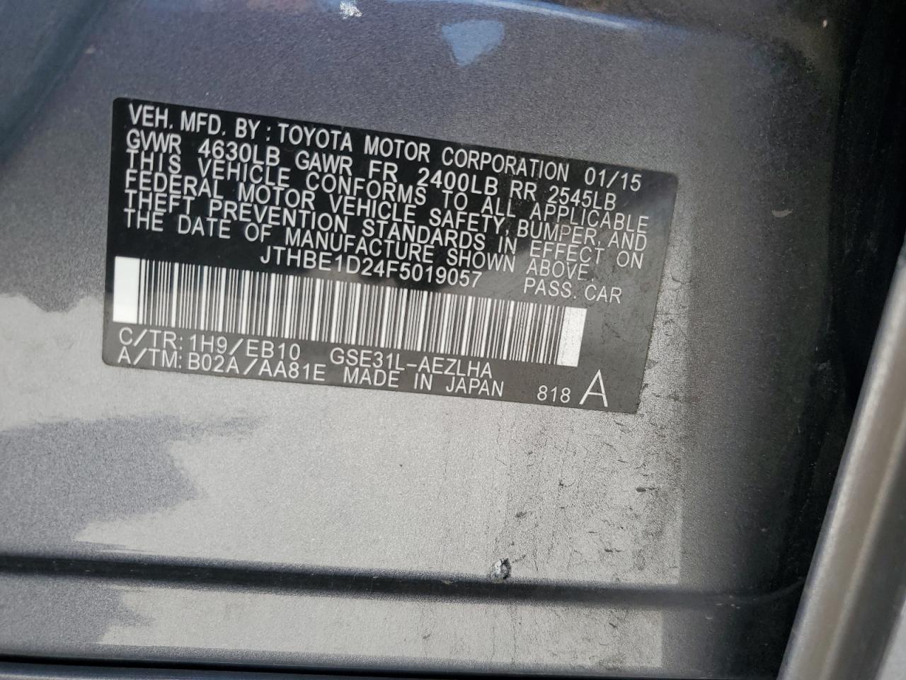 JTHBE1D24F5019057 2015 Lexus Is 350