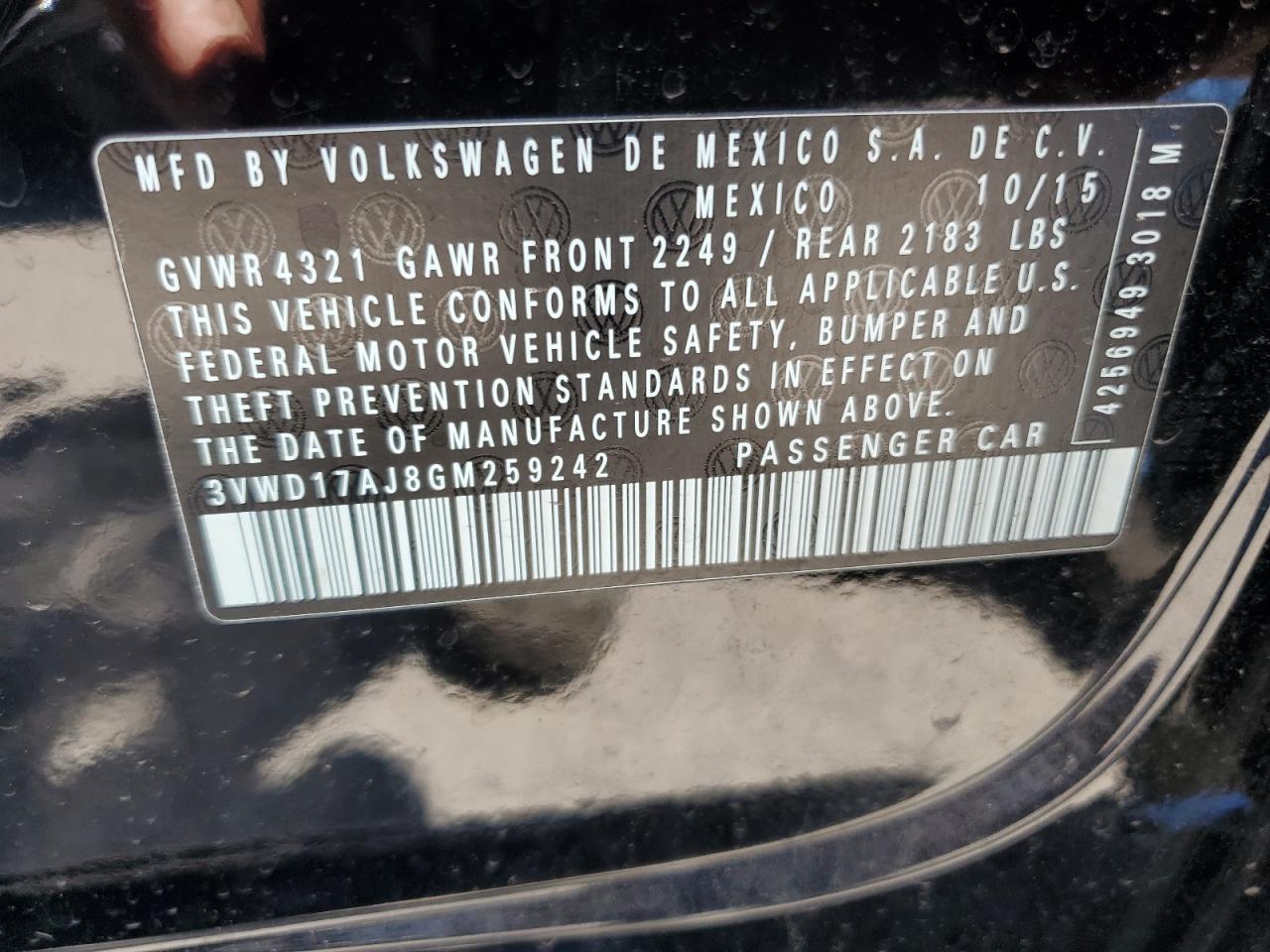 3VWD17AJ8GM259242 2016 Volkswagen Jetta Sport