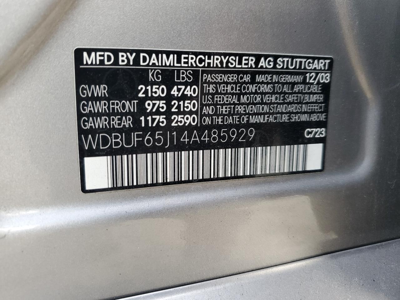 WDBUF65J14A485929 2004 Mercedes-Benz E 320