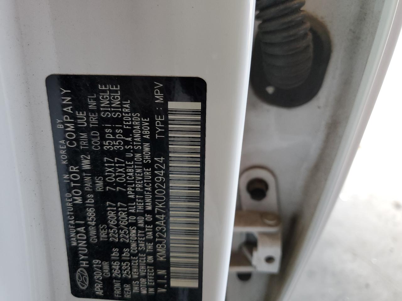 KM8J23A47KU029424 2019 Hyundai Tucson Se