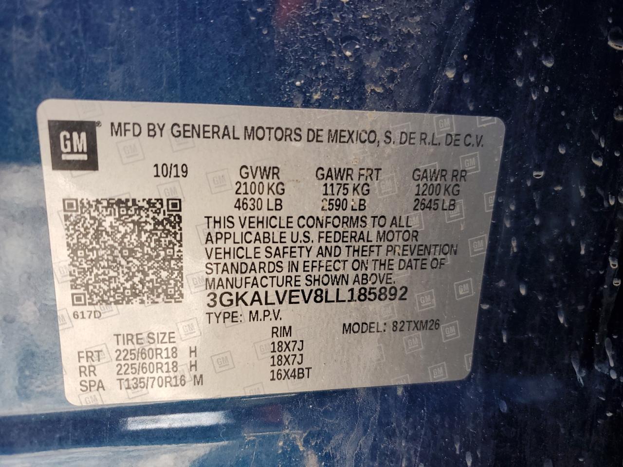 3GKALVEV8LL185892 2020 GMC Terrain Slt