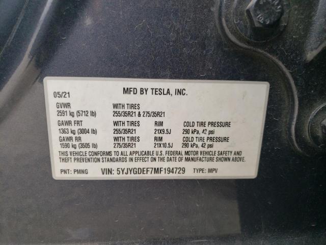 2021 Tesla Model Y VIN: 5YJYGDEF7MF194729 Lot: 59565684