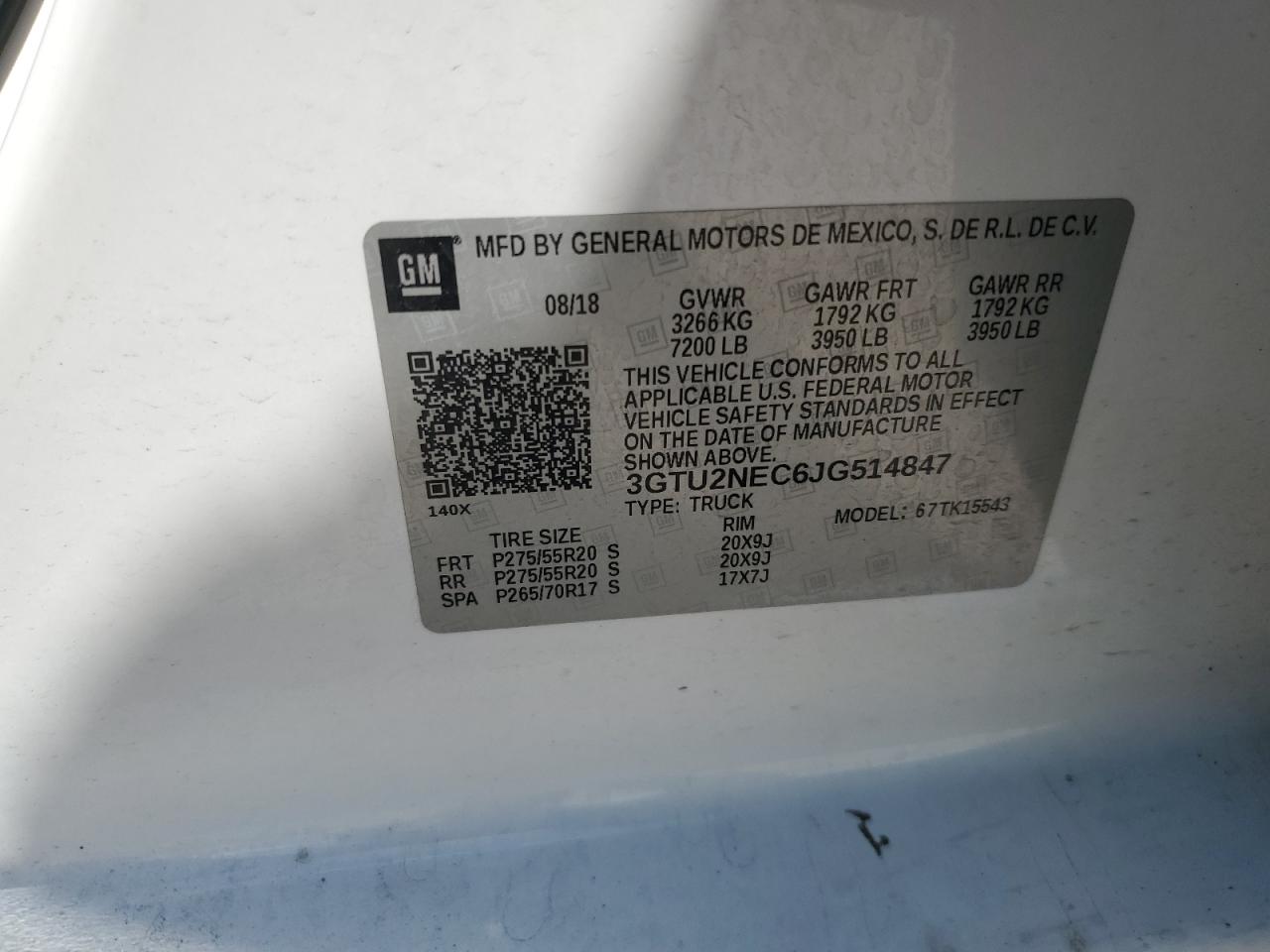 3GTU2NEC6JG514847 2018 GMC Sierra K1500 Slt