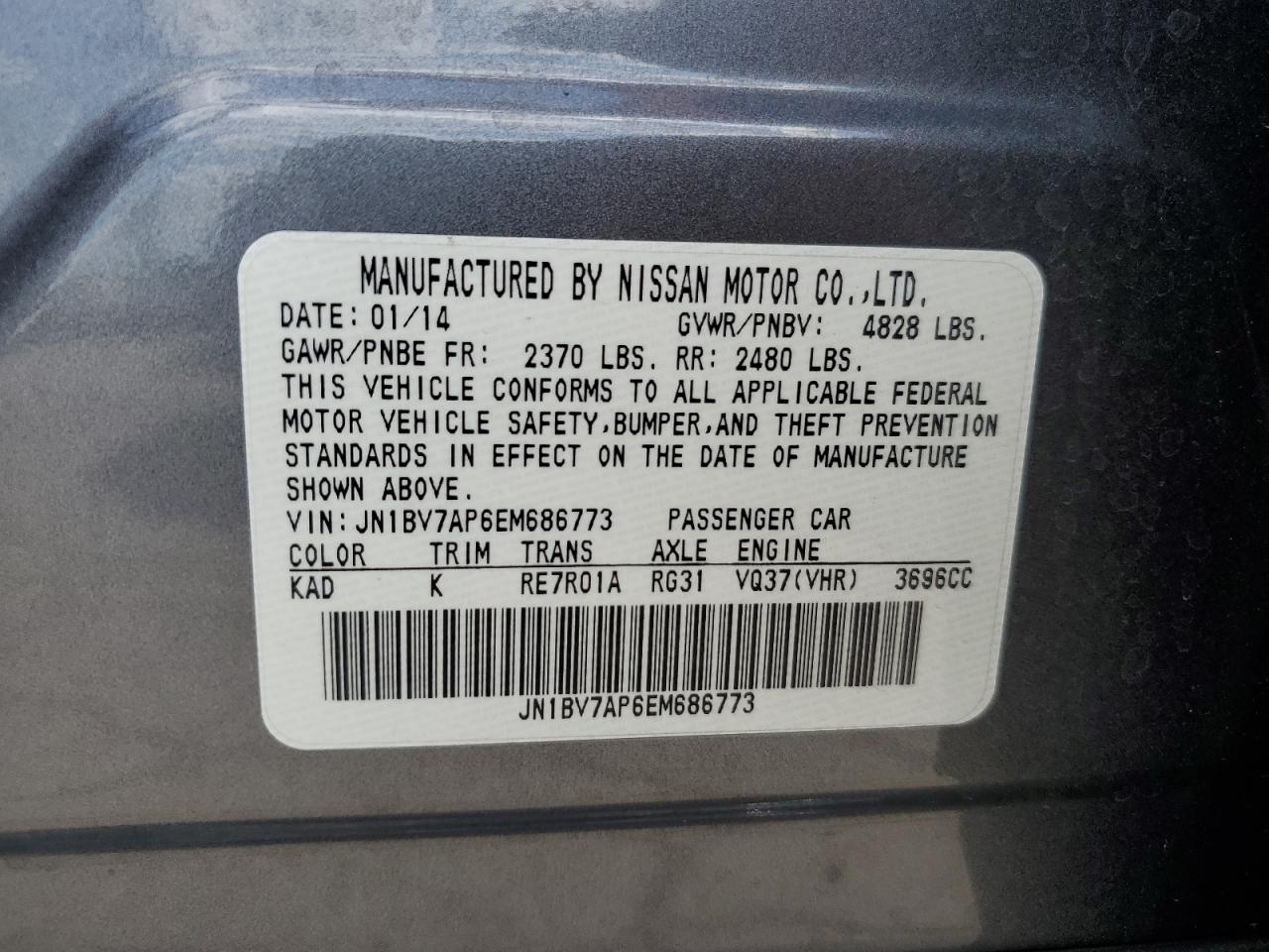 JN1BV7AP6EM686773 2014 Infiniti Q50 Base