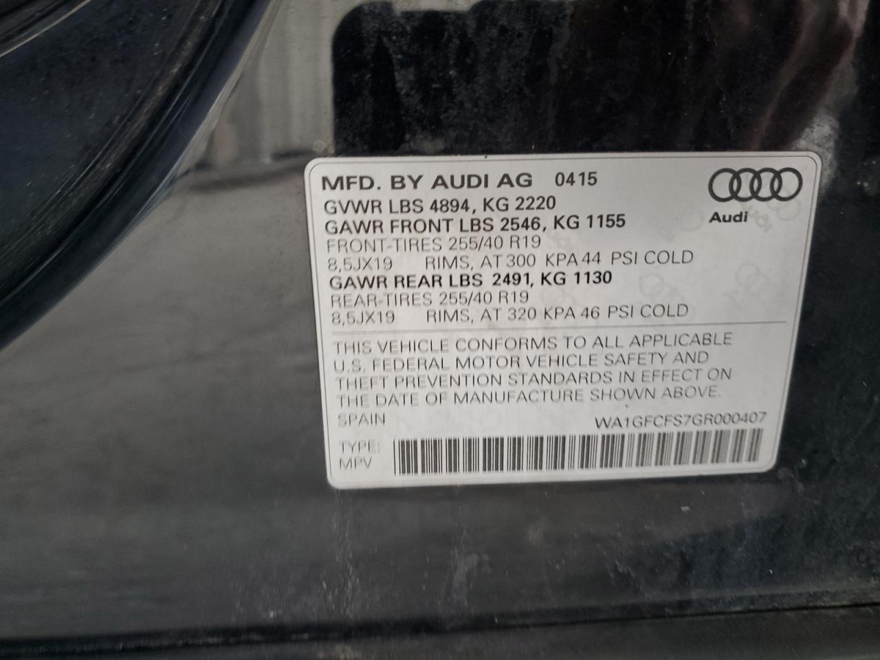 WA1GFCFS7GR000407 2016 Audi Q3 Prestige