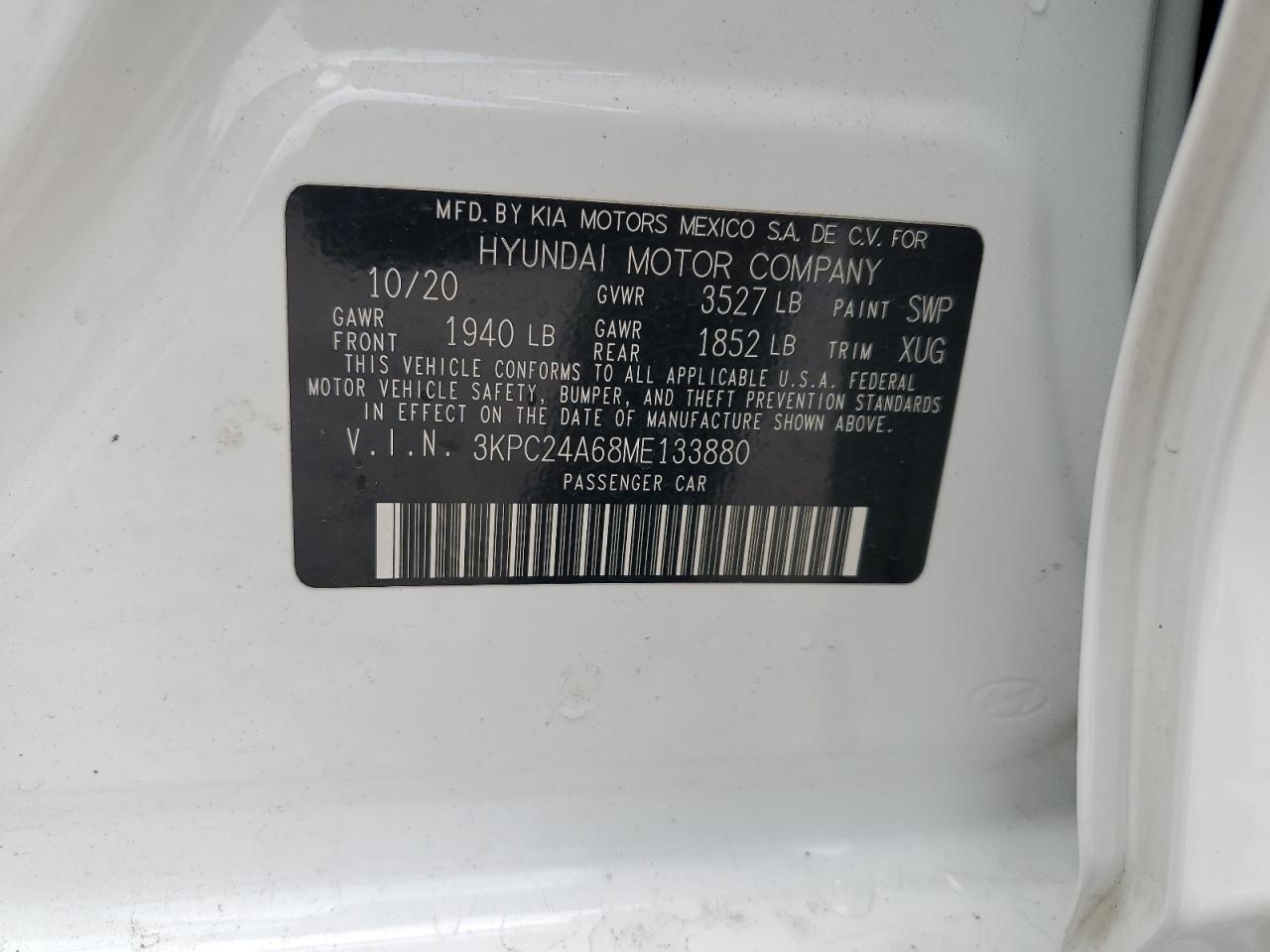 3KPC24A68ME133880 2021 Hyundai Accent Se