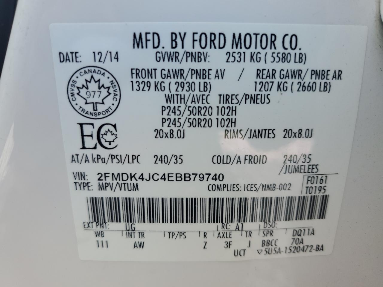 2FMDK4JC4EBB79740 2014 Ford Edge Sel