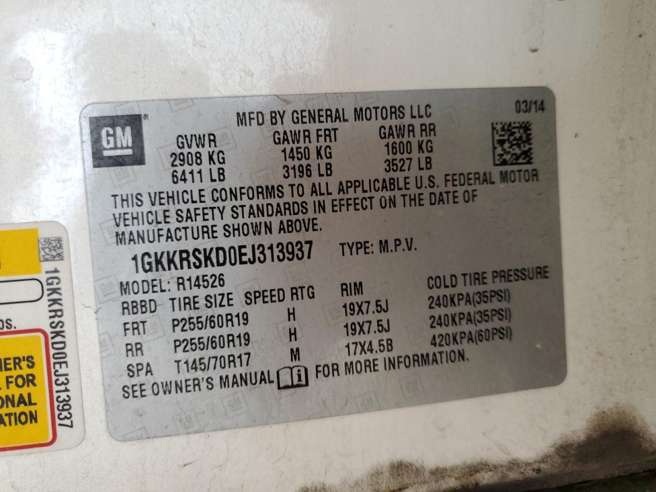 1GKKRSKD0EJ313937 2014 GMC Acadia Slt-2