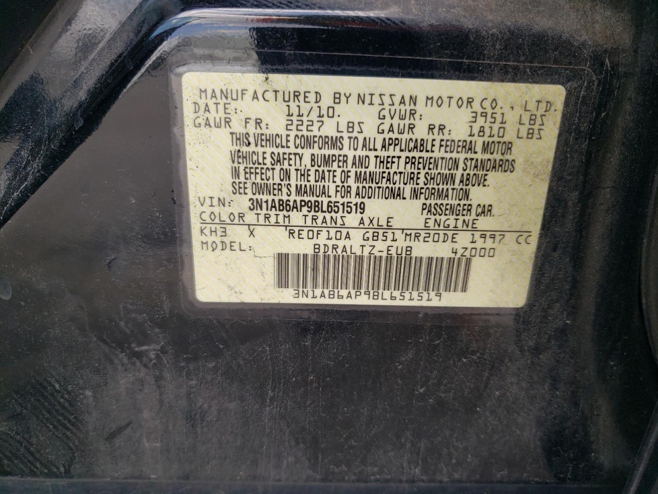 3N1AB6AP9BL651519 2011 Nissan Sentra 2.0