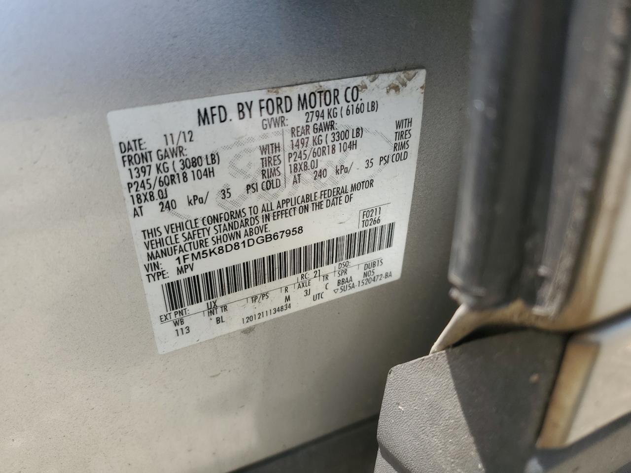 1FM5K8D81DGB67958 2013 Ford Explorer Xlt