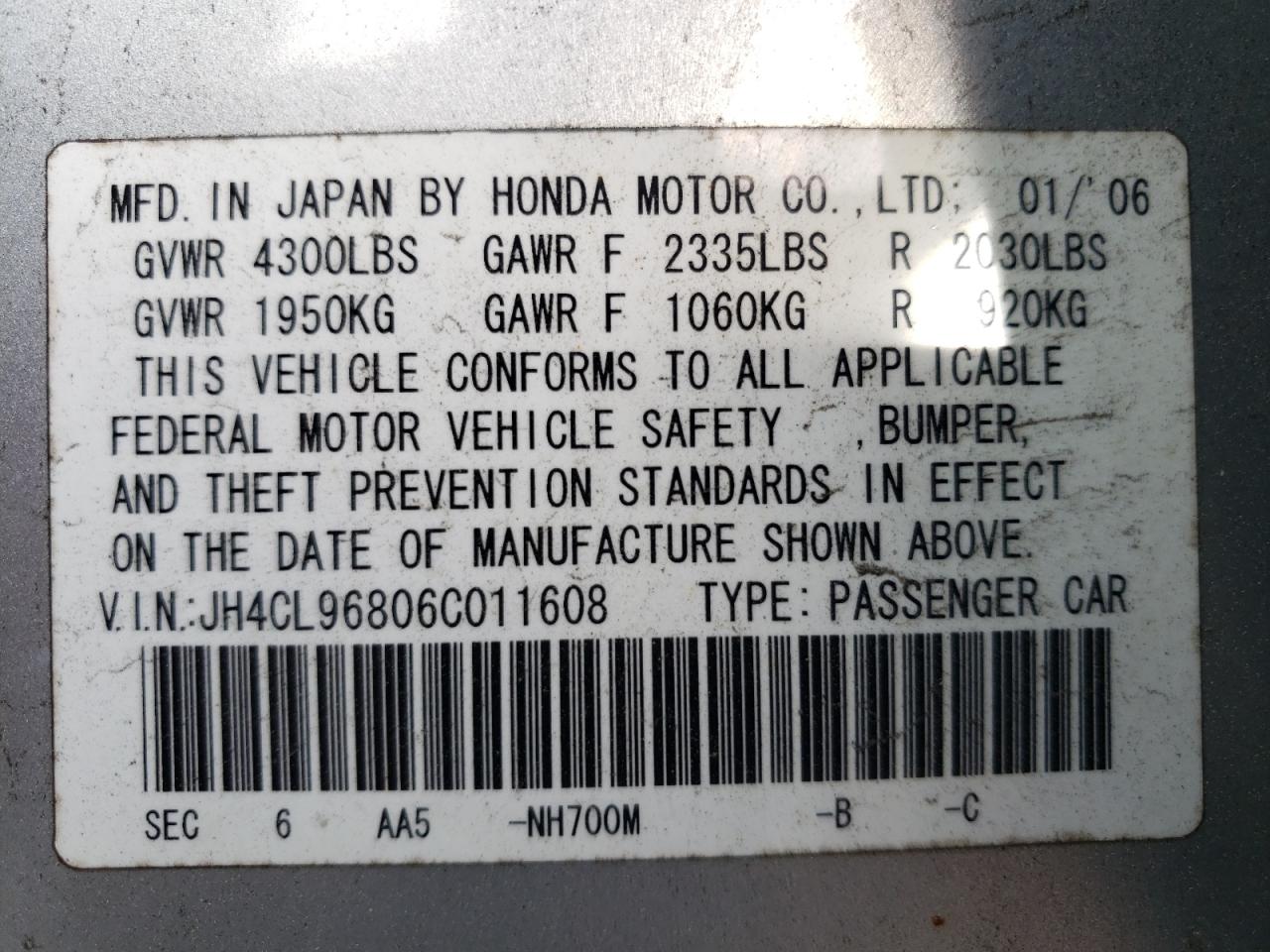 JH4CL96806C011608 2006 Acura Tsx