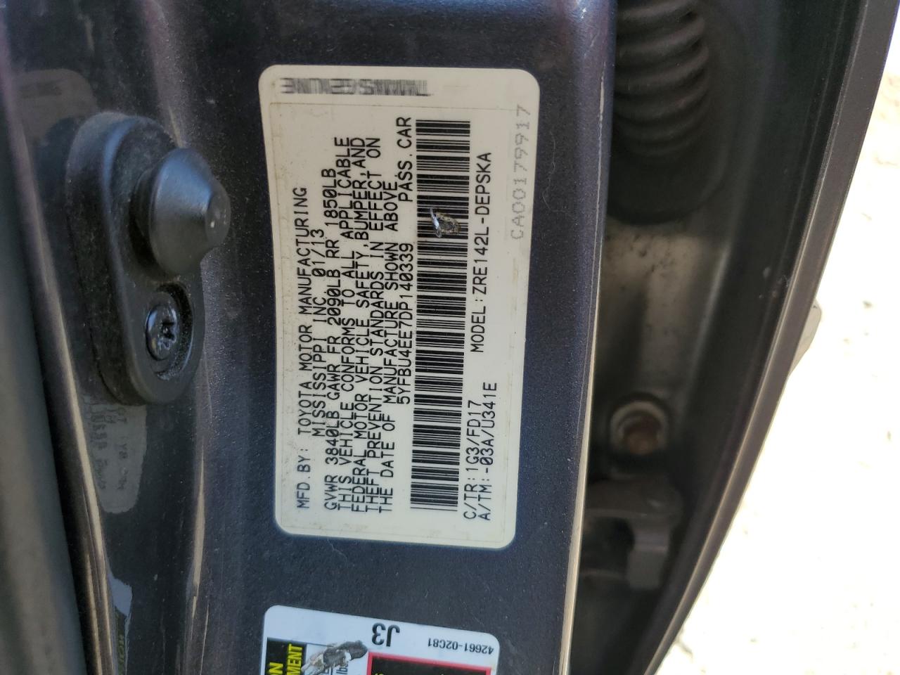 5YFBU4EE7DP140339 2013 Toyota Corolla Base