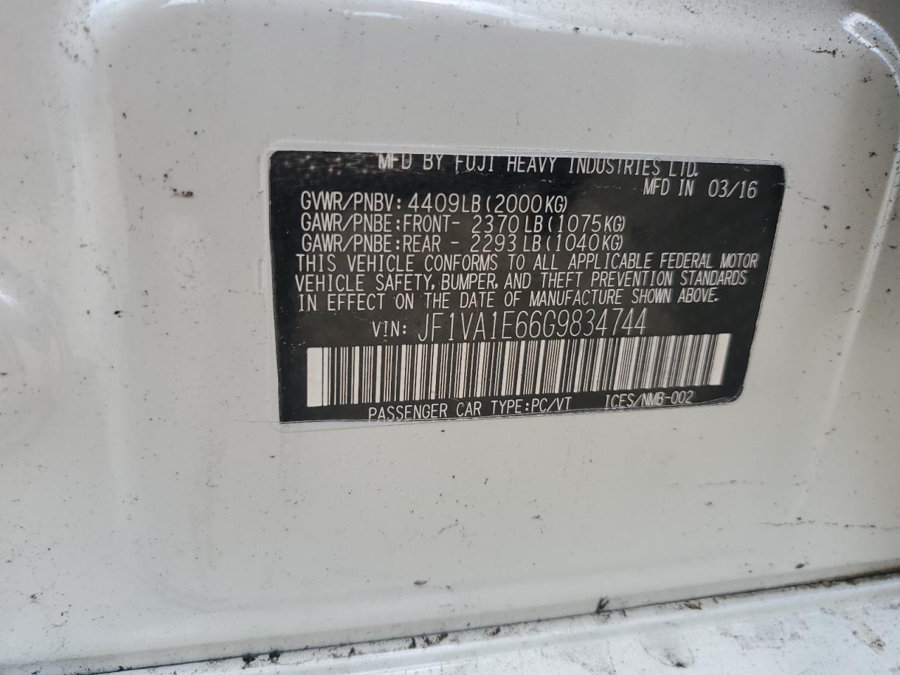 JF1VA1E66G9834744 2016 Subaru Wrx Premium