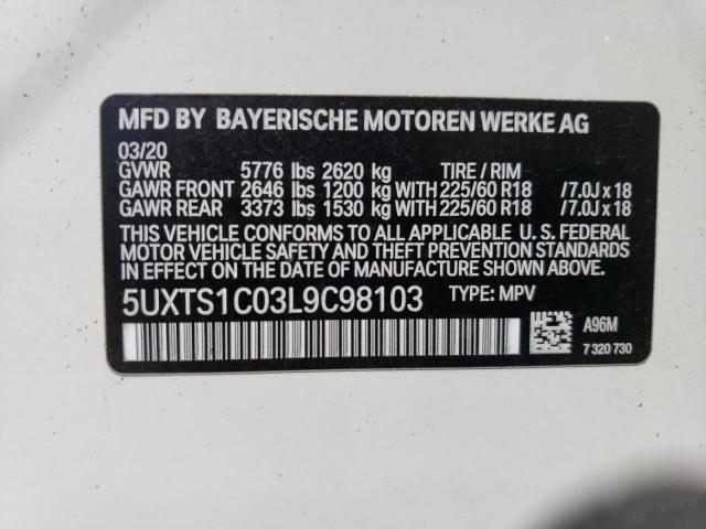 2020 BMW X3 xDrive30E VIN: 5UXTS1C03L9C98103 Lot: 56894014