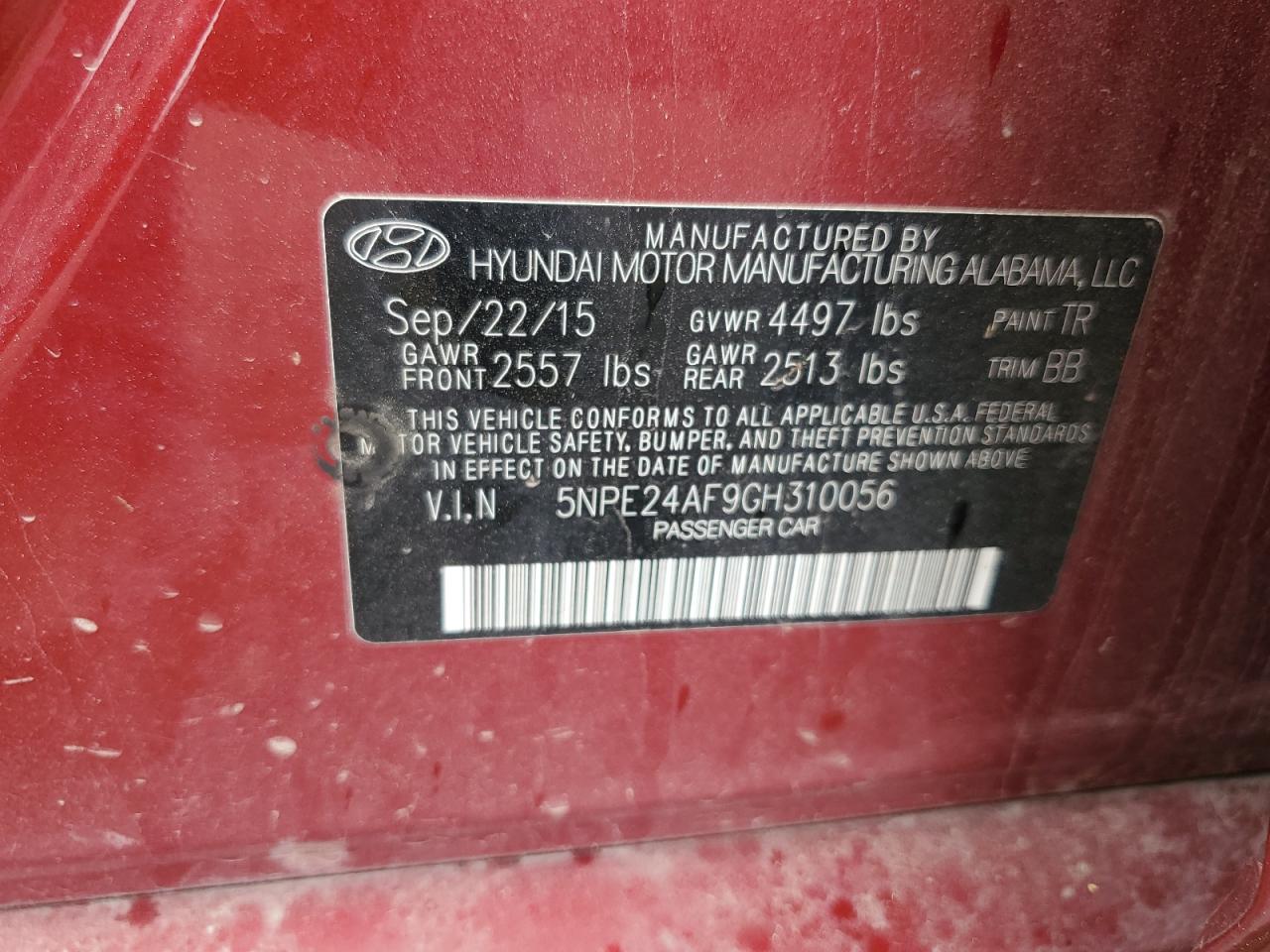 5NPE24AF9GH310056 2016 Hyundai Sonata Se