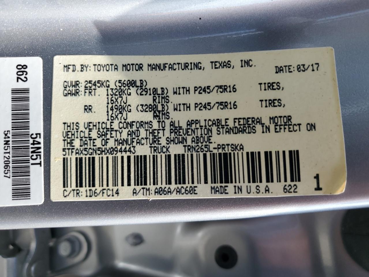 5TFAX5GN5HX094443 2018 Toyota Tacoma Double Cab